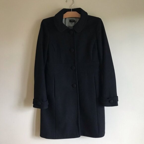 J Crew Long Pea Coat Classy Black Size Small - Picture 1 of 7
